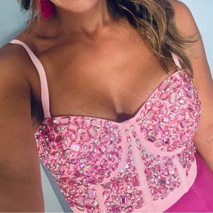 Pink rhinestone cropped corset top